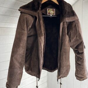 Vintage Brown Suede Bomber Jacket